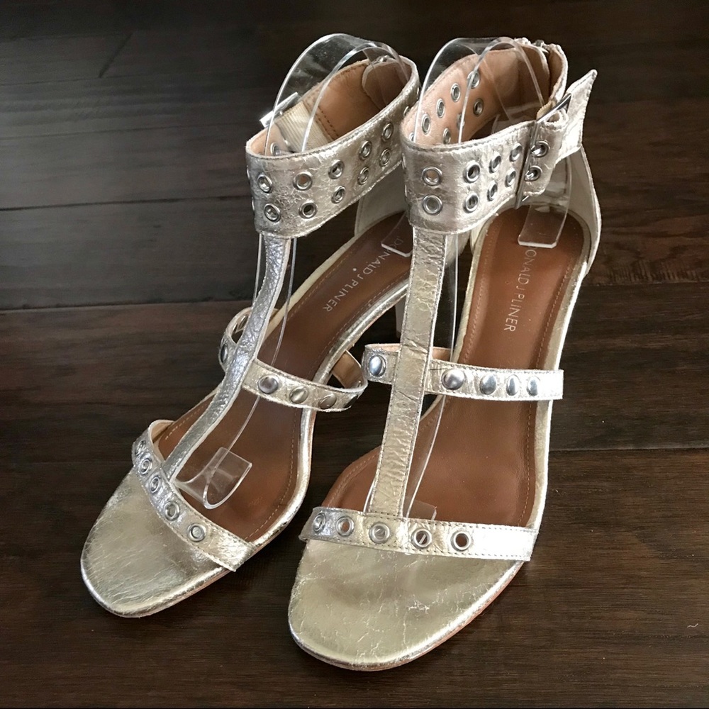 Donald J. Pliner Gold Ankle Cuff Silver Stud Heel